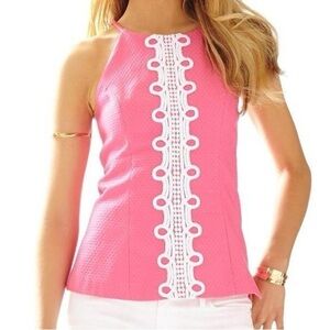 Lilly Pulitzer Annabelle‎ Halter Tank Embroidered Pink Women’s 0 Blouse